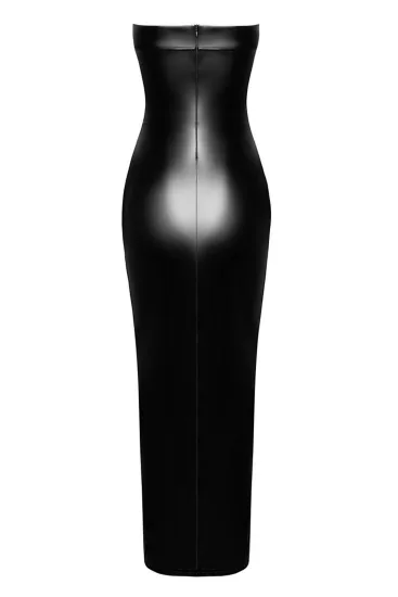 langes Wetlook Kleid schwarz